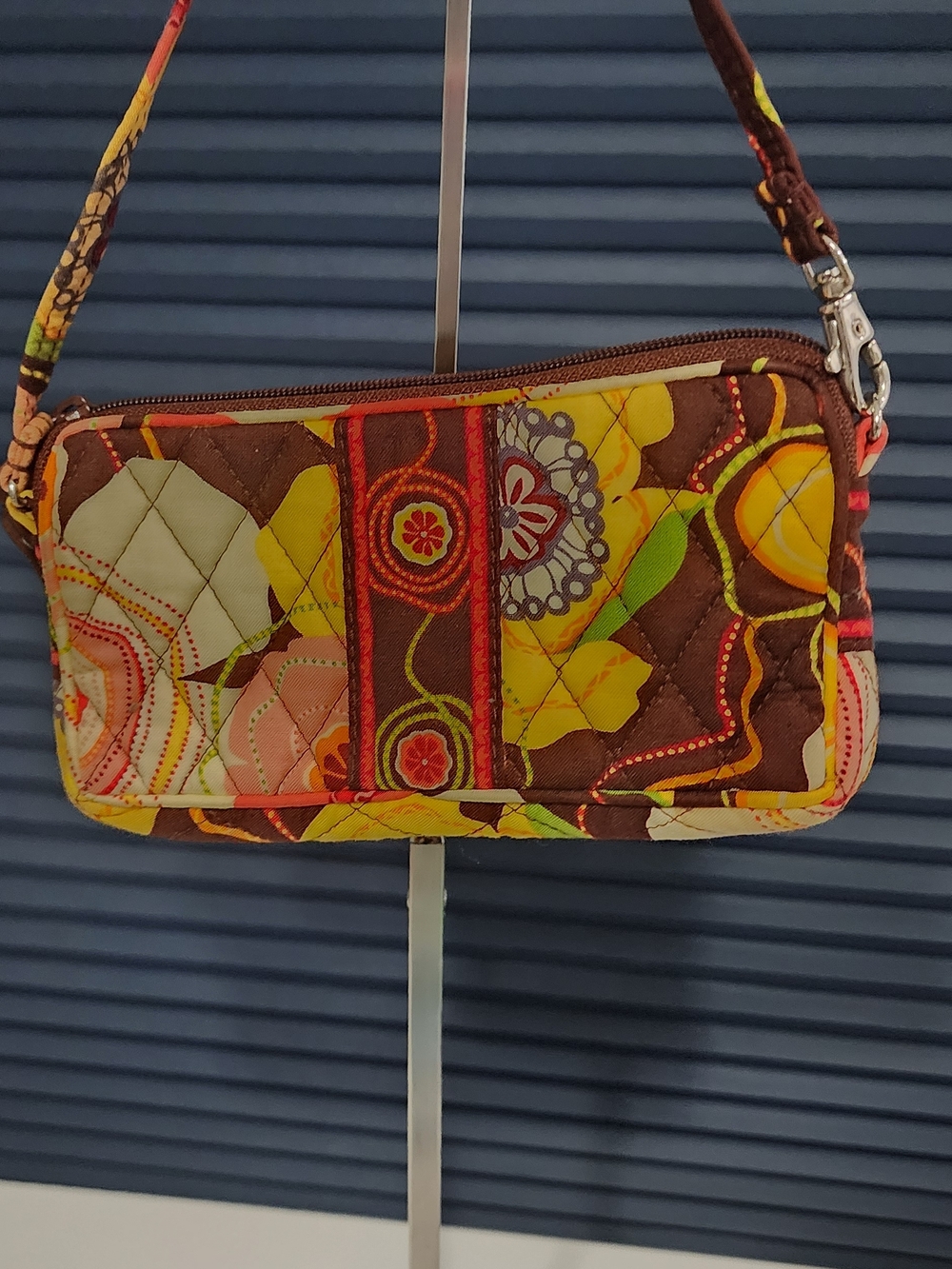 Vera Bradley Quilted Floral Mini Wristlet in Brown, Yellow & Coral - Picture 3 of 9